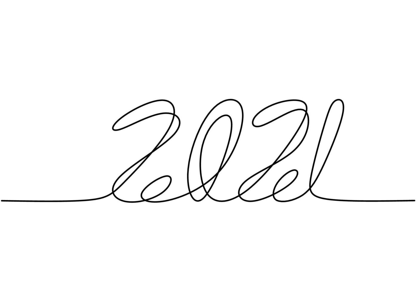 Continuous one line drawing of a new year 2021. Chinese New year of the bull handwritten lettering. Celebration New Year concept isolated on white background. Vector sketch illustration
