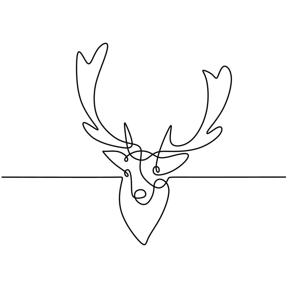 The deer. Continuous one line drawing of reindeer head. Winter animal mascot isolated on white background. Christmas animal symbol hand drawn sketch minimalism design. Vector illustration
