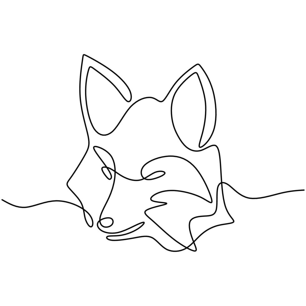 One single line drawing of dangerous wolf head. Wild animal in a winter isolated on white background. Strong wolves mascot concept for national zoo icon minimalist style. Vector illustration