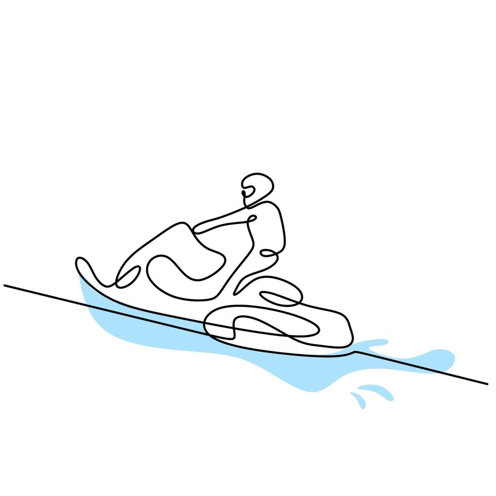 Hombre de línea continua única dibujada en una moto de nieve en nieve fresca aislado sobre fondo blanco. hombre joven conduciendo motos de nieve. concepto de deporte de invierno extremo. estilo minimalista. ilustración vectorial vector