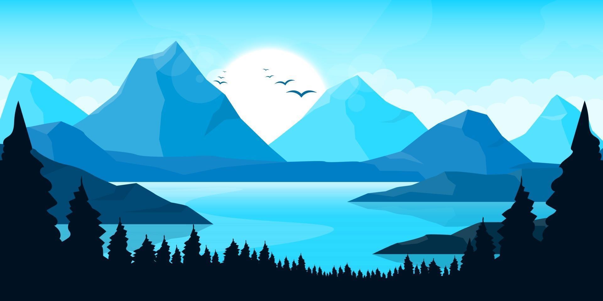 Ilustración de diseño de vector de fondo de paisaje hermoso de montaña