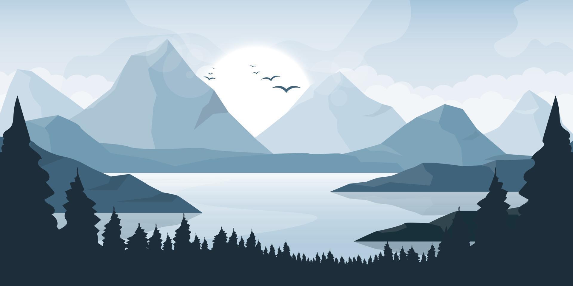 Ilustración de diseño de vector de fondo de paisaje hermoso de montaña