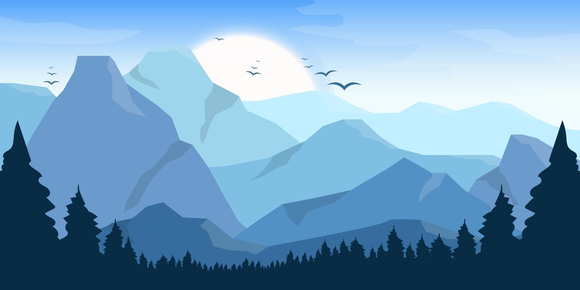 Ilustración de diseño de vector de fondo de paisaje hermoso de montaña