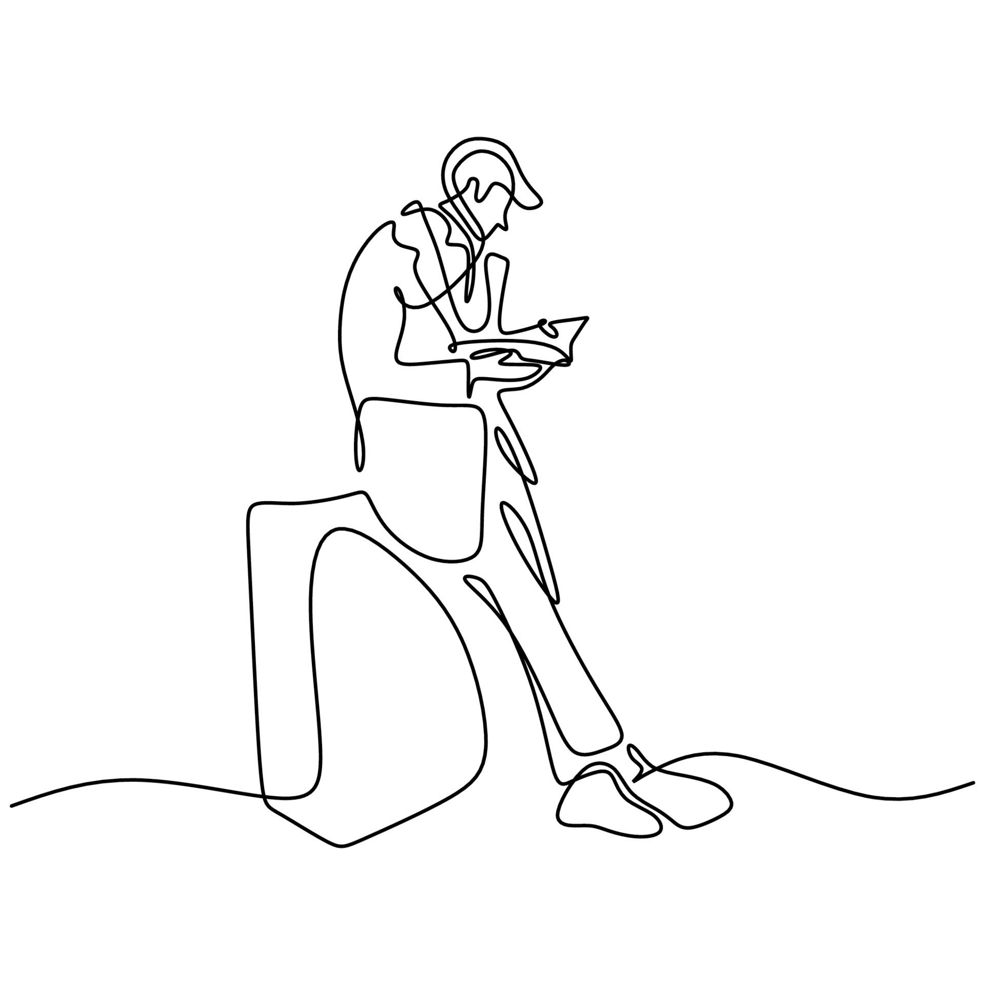 Continuous single line drawing of a lecturer is standing in front of ...