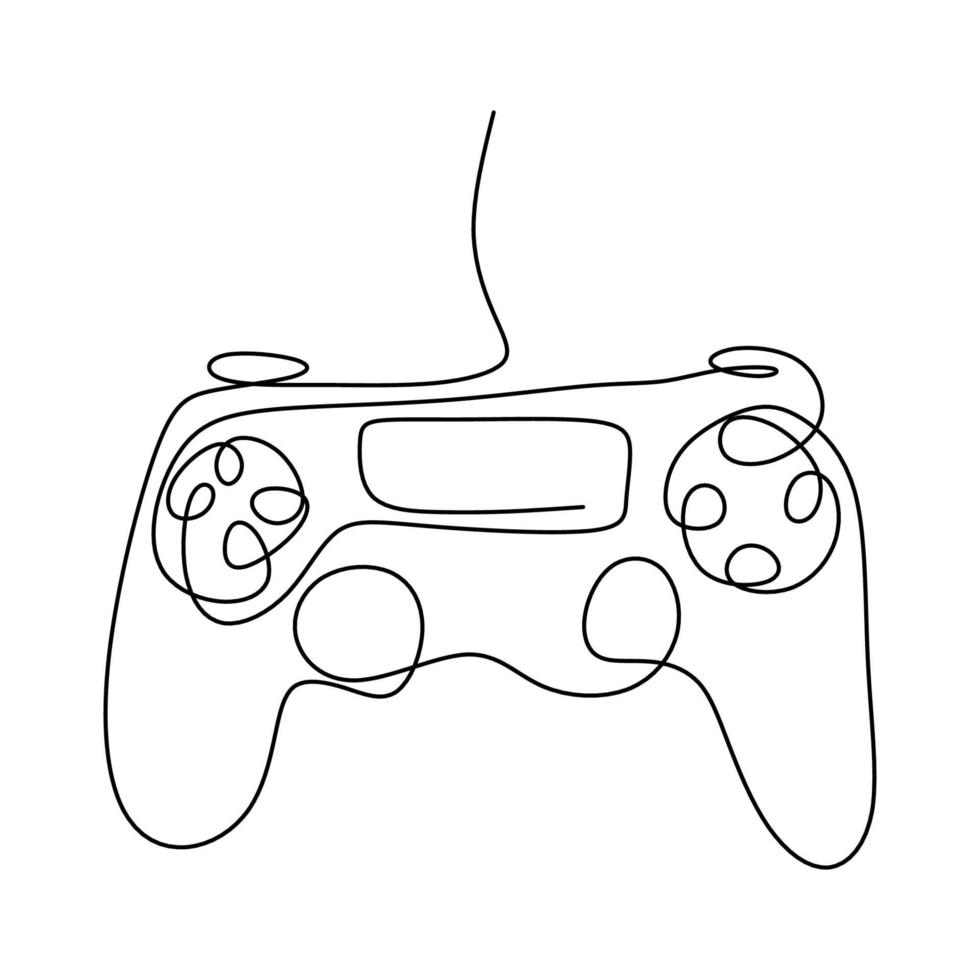 A hand holding game stick one line drawing vector illustration. A joystick to play the game minimalism hand-draw isolated on white background. Wireless game controller for PC concept.