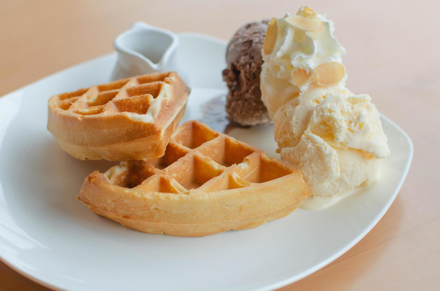 Ice cream and waffles photo