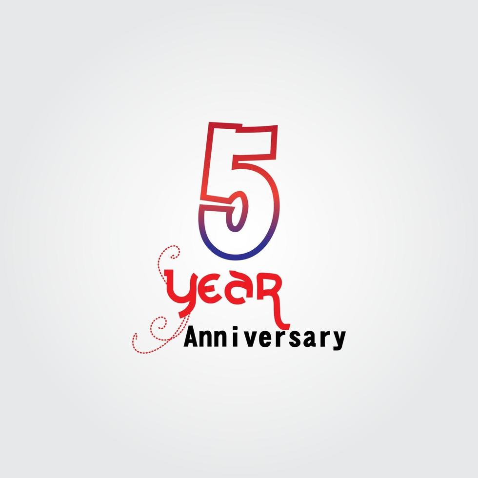 5 years anniversary celebration logotype. anniversary logo with red and blue color isolated on gray background, vector design for celebration, invitation card, and greeting card