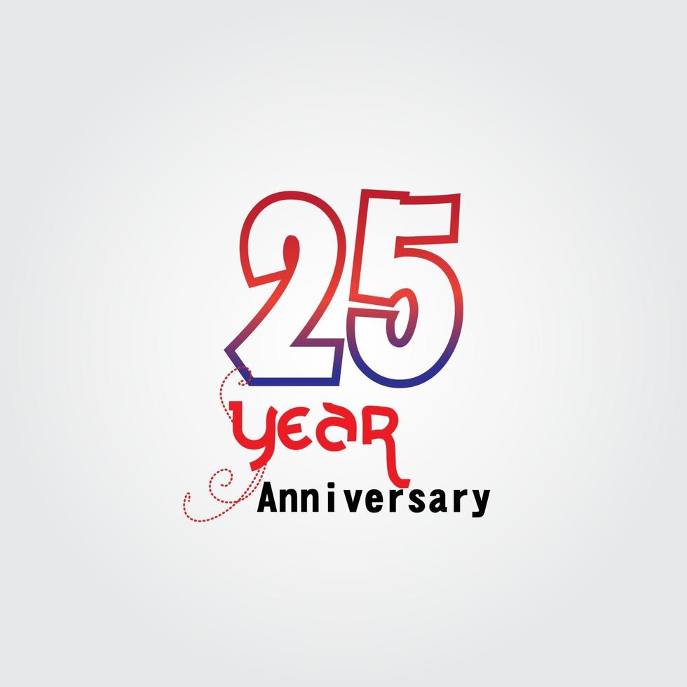25 years anniversary celebration logotype. anniversary logo with red and blue color isolated on gray background, vector design for celebration, invitation card, and greeting card