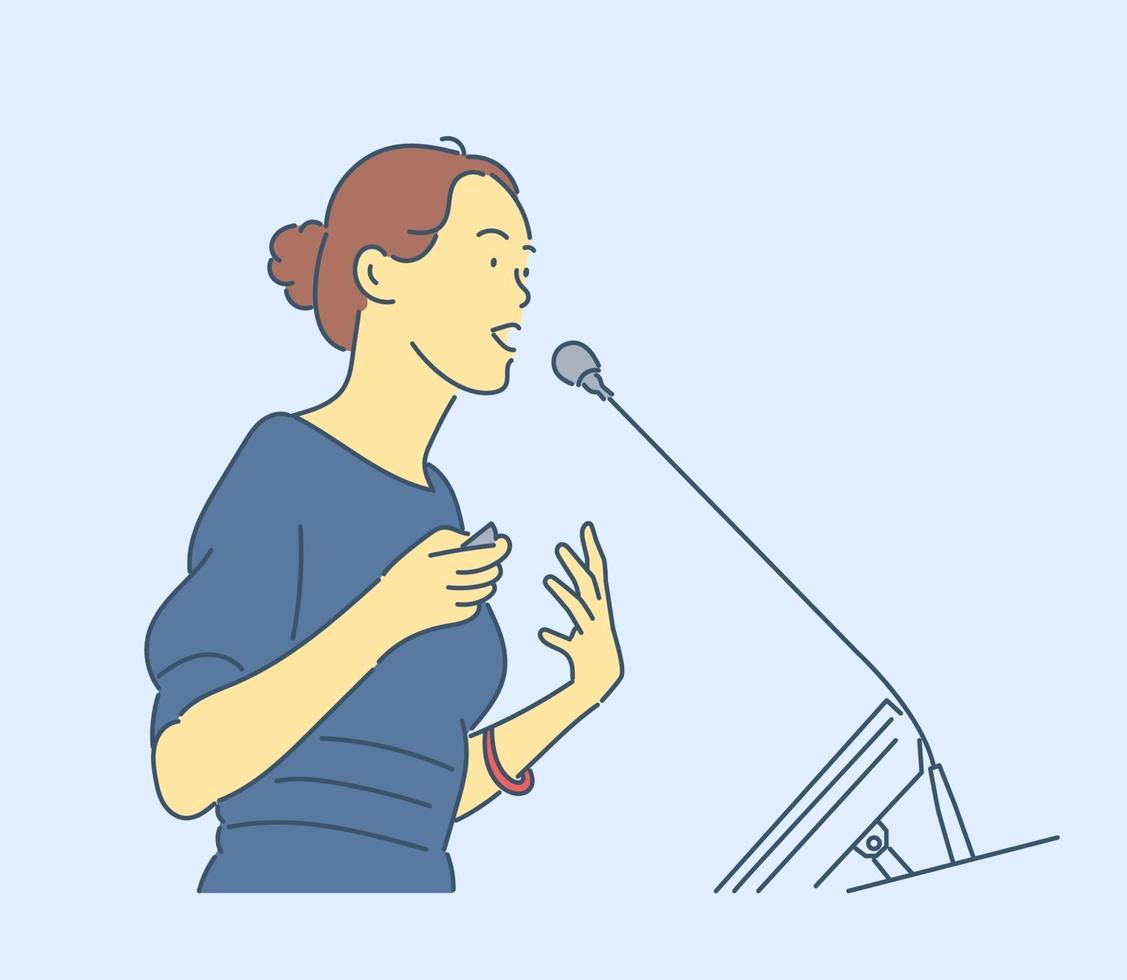 Businesswoman or manager concept. Young business woman, company chief, leader boss leaning back and thinking about the project. vector