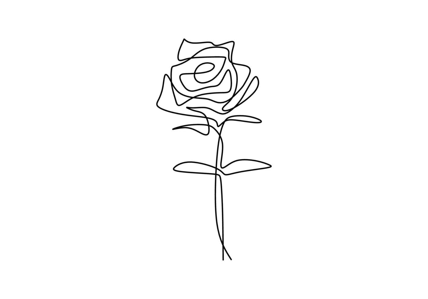 One continuous single line rose design hand drawn minimalism style. Beautiful rose symbol of love isolated on white background. Romantic flower theme. Vector design illustration