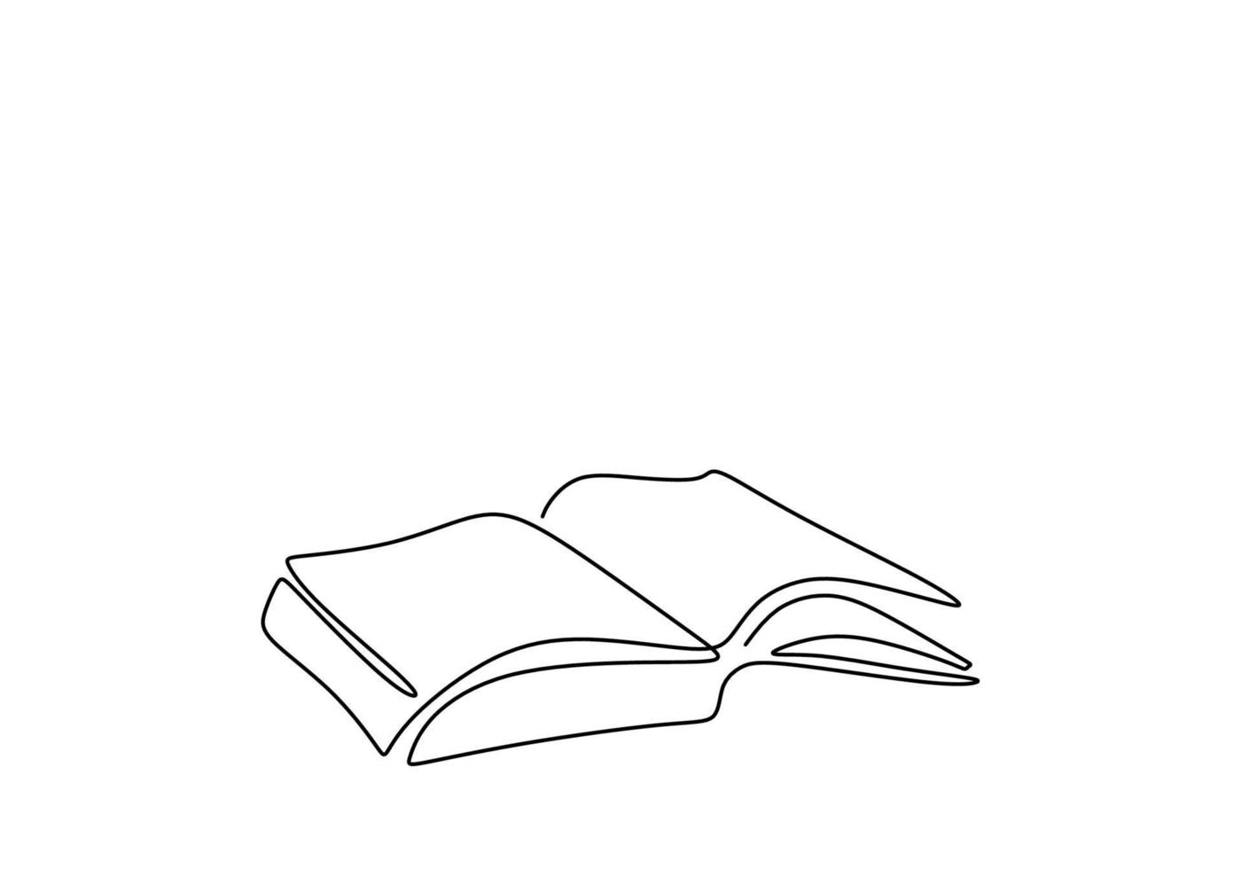 libro abierto de dibujo continuo de una línea. páginas voladoras con papel en blanco arte dibujado a mano sobre fondo blanco. suministros de educación tema de regreso a la escuela. estilo minimalista. ilustración de diseño vectorial vector