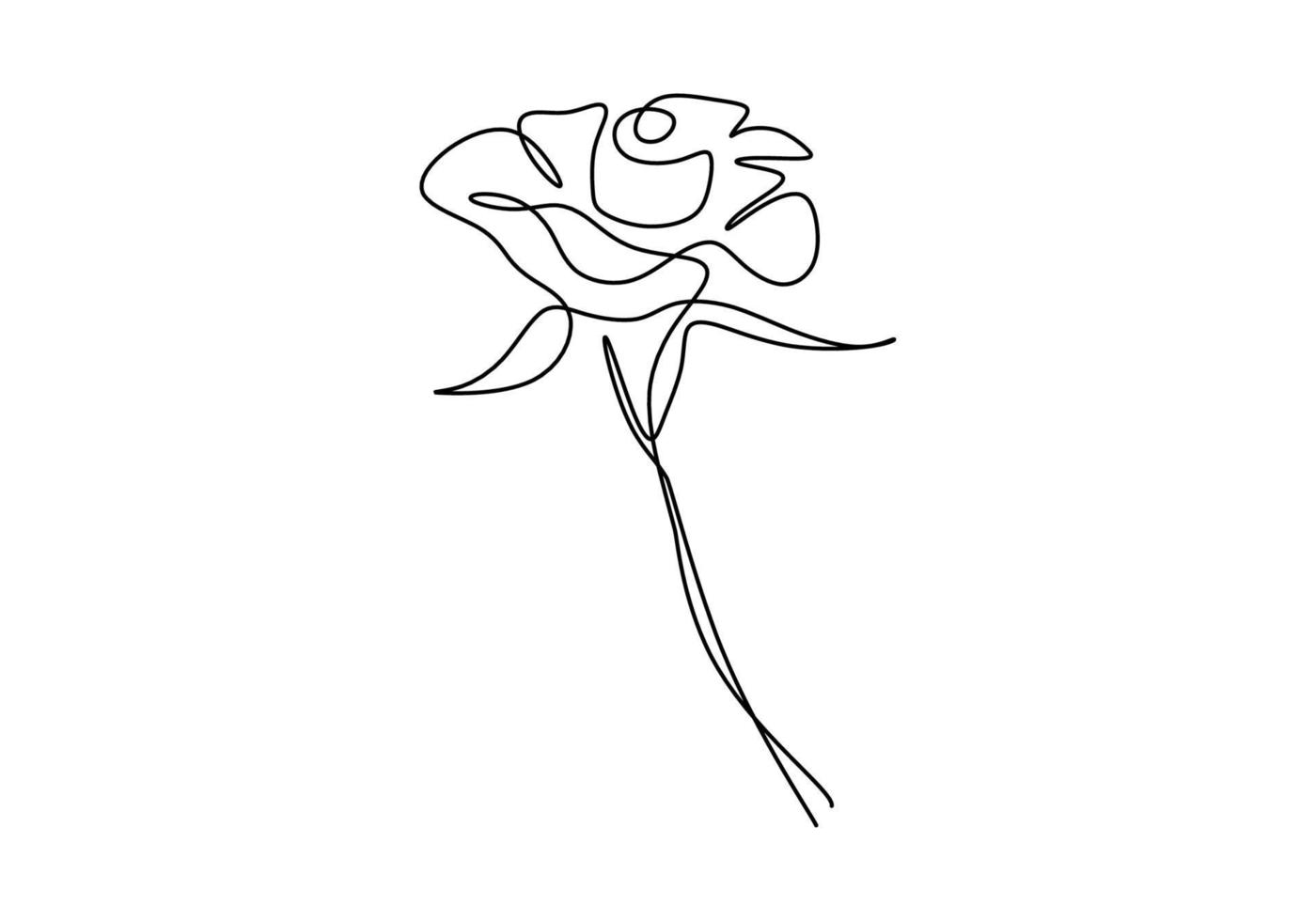 One continuous single line rose design hand drawn minimalism style. Beautiful rose symbol of love isolated on white background. Romantic flower theme. Vector design illustration