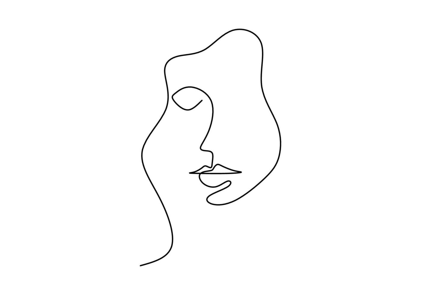 Abstract poster with minimal beautiful woman face one line drawing. Fashion beauty model with a white background. The Concept of Skin Beauty Care for young female models. Vector sketch illustration