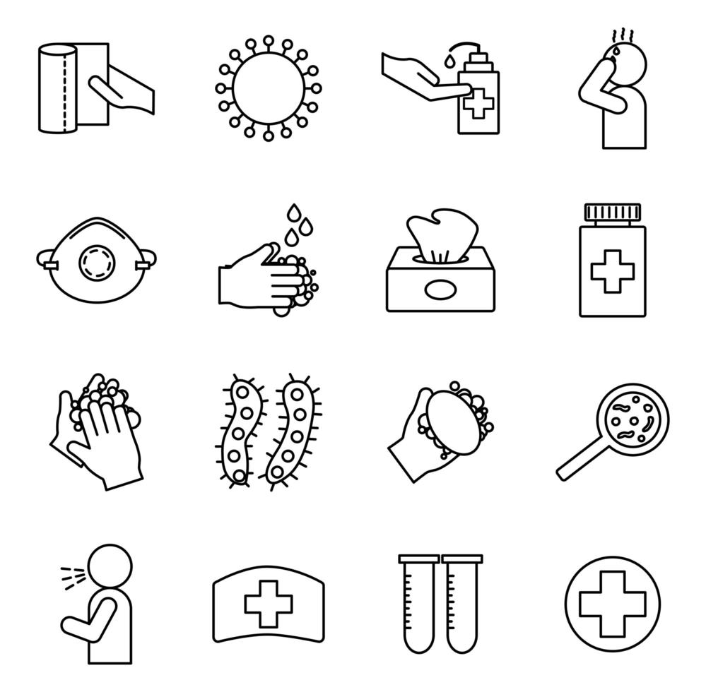 Covid-19 line style icon set vector