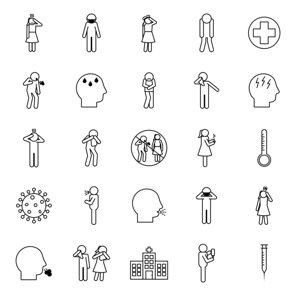 Covid-19 symptoms line style icon set vector