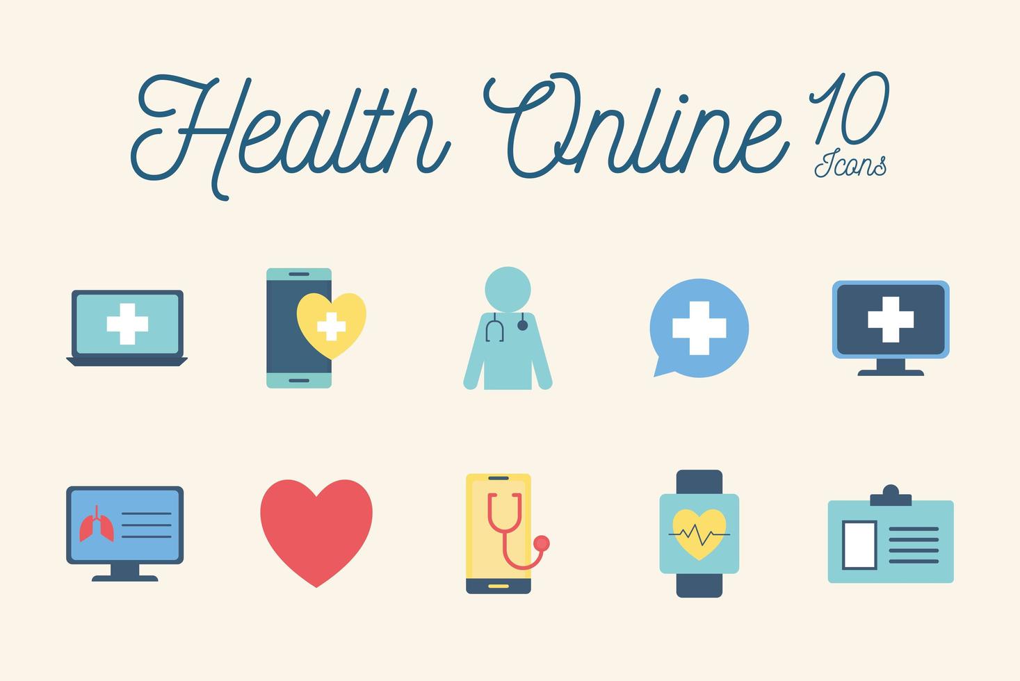 Online health icon set vector