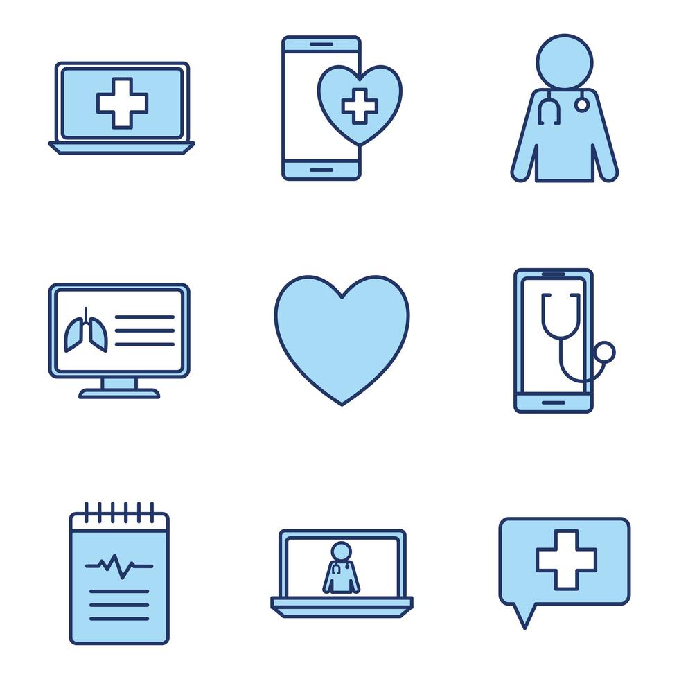 Online health icon set vector