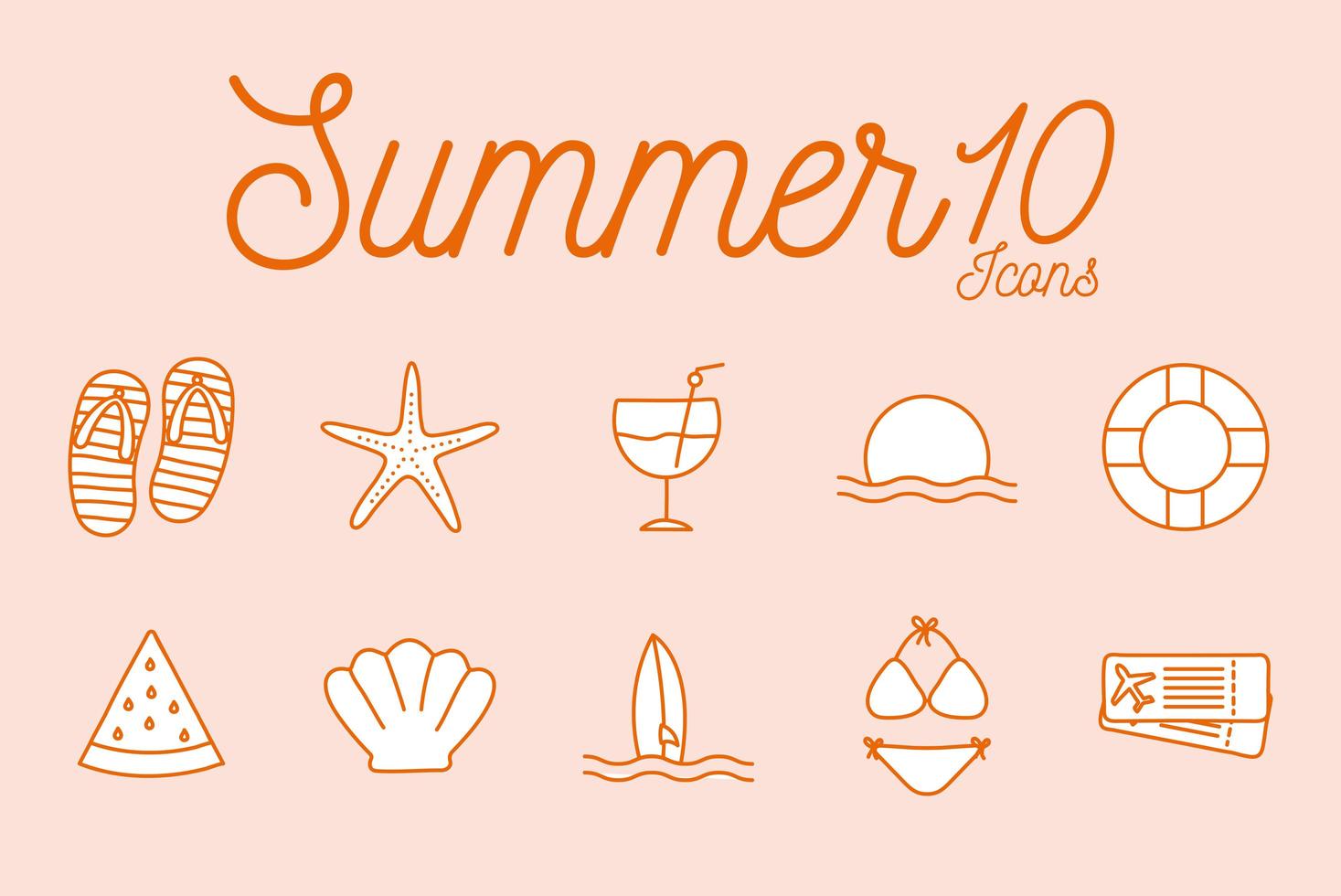 Summer line style icon set vector