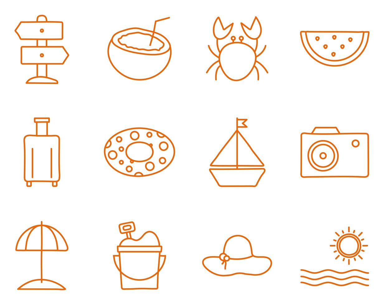 Summer line style icon set vector