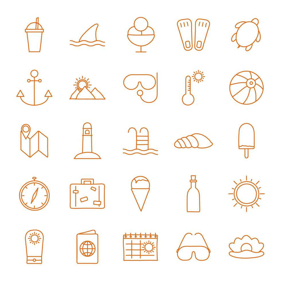 Summer line style icon set vector