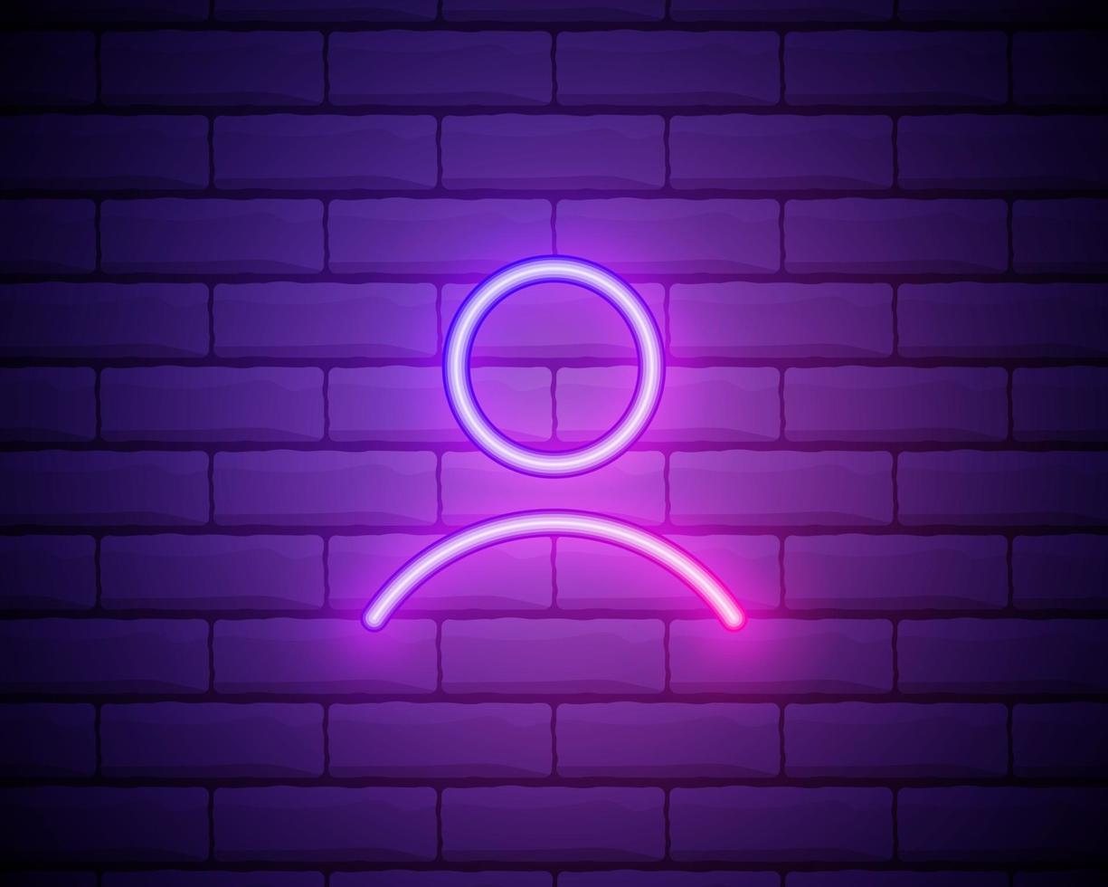 Male silhouette neon light icon. Gentlemen WC door glowing sign. Men's clothes department store. Vector isolated illustration isolated on brick wall