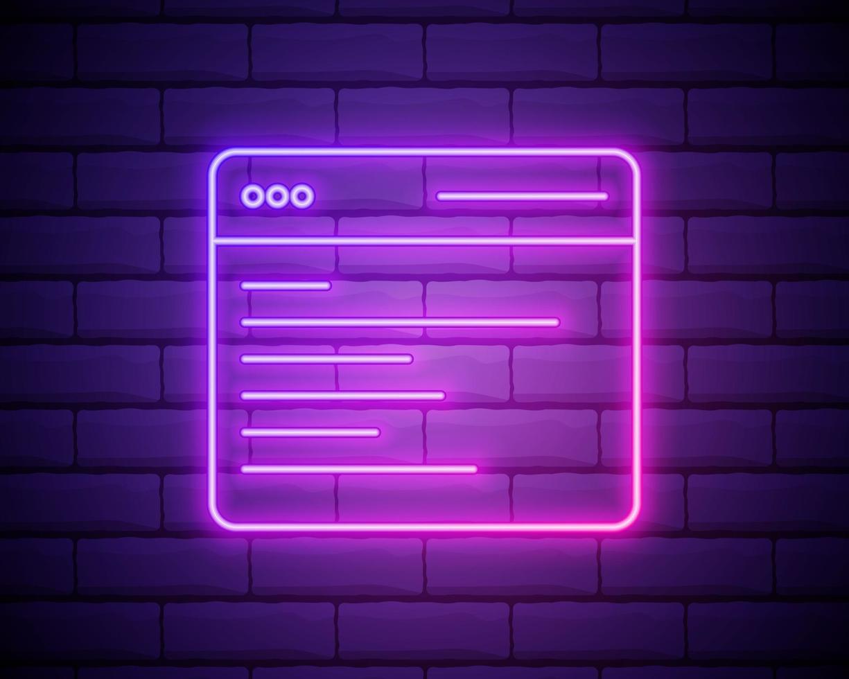 browser search webpage neon icon. Elements of browser set. Simple icon for websites, web design, mobile app, info graphics isolated on brick wall vector