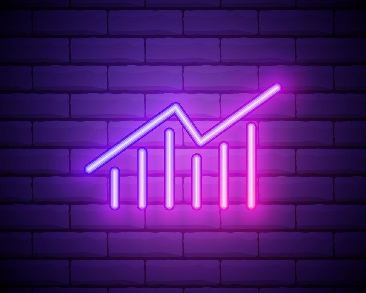 Business graph neon sign.graphic neon banner isolated on brick wall background vector