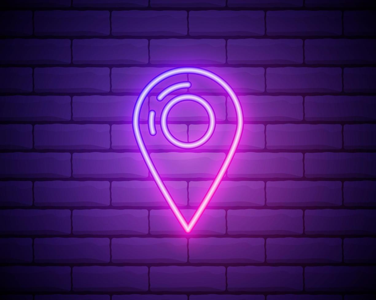 pin neon style icon. Simple thin line, outline vector of web icons for ui and ux, website or mobile application isolated on brick wall