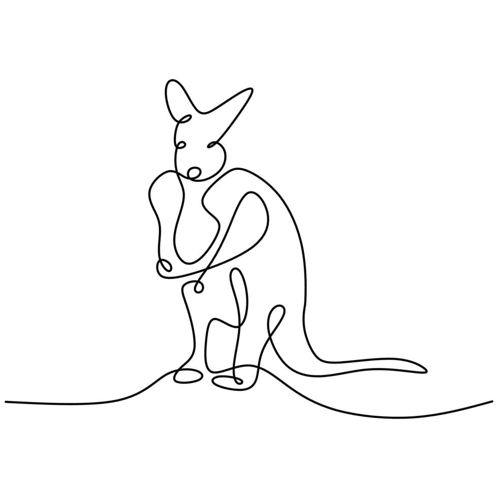 One continuous line drawing of funny standing kangaroo. Animal from Australia mascot concept hand drawn minimalism style. National zoo logo identity for conservation park icon. Vector illustration