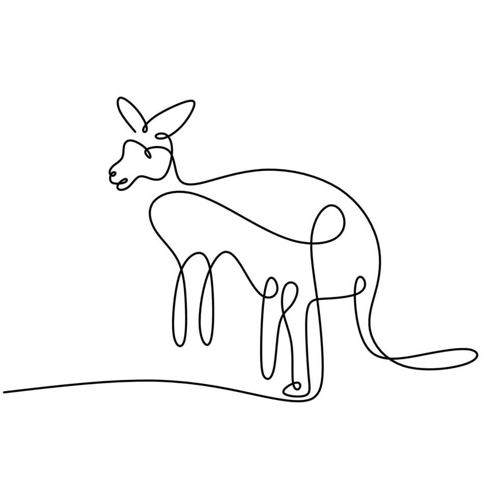 One continuous line drawing of funny standing kangaroo. Animal from Australia mascot concept hand drawn minimalism style. National zoo logo identity for conservation park icon. Vector illustration