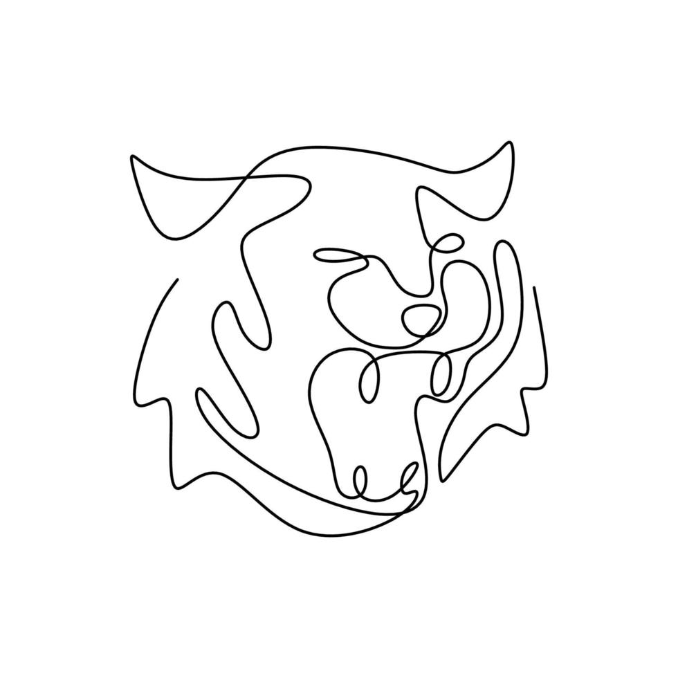 Continuous line drawing of lion. Lion's head with masculine isolated on white background. Danger animal hand drawn one line art minimalist style. Wildlife concept. Vector logo illustration
