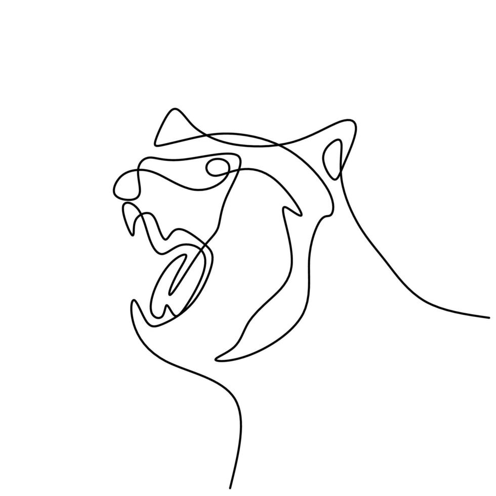 Bear's head continuous one line drawing. Danger big animal with angry expression isolated on white background. Fury bear head, snarling bear. Wild animal concept. Vector illustration