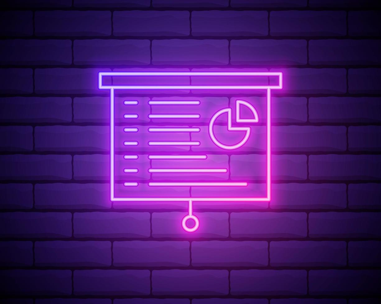Whiteboard with presentation neon icon. Simple thin line, outline vector of web icons for ui and ux, website or mobile application isolated on brick wall.