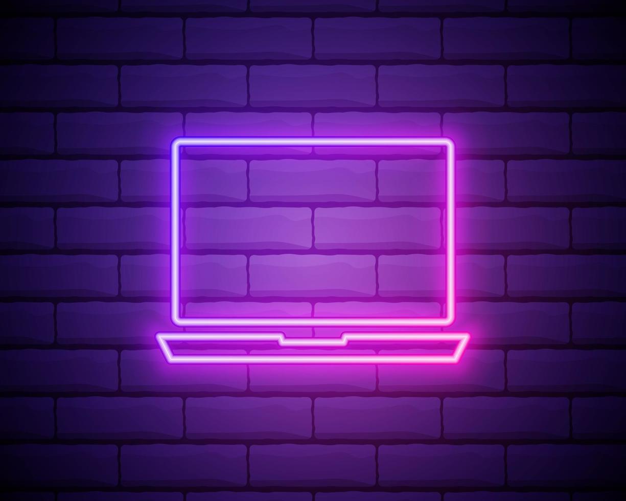 a laptop icon. Elements of Media in neon style icons. Simple icon for websites, web design, mobile app, info graphics isolated on brick wall vector