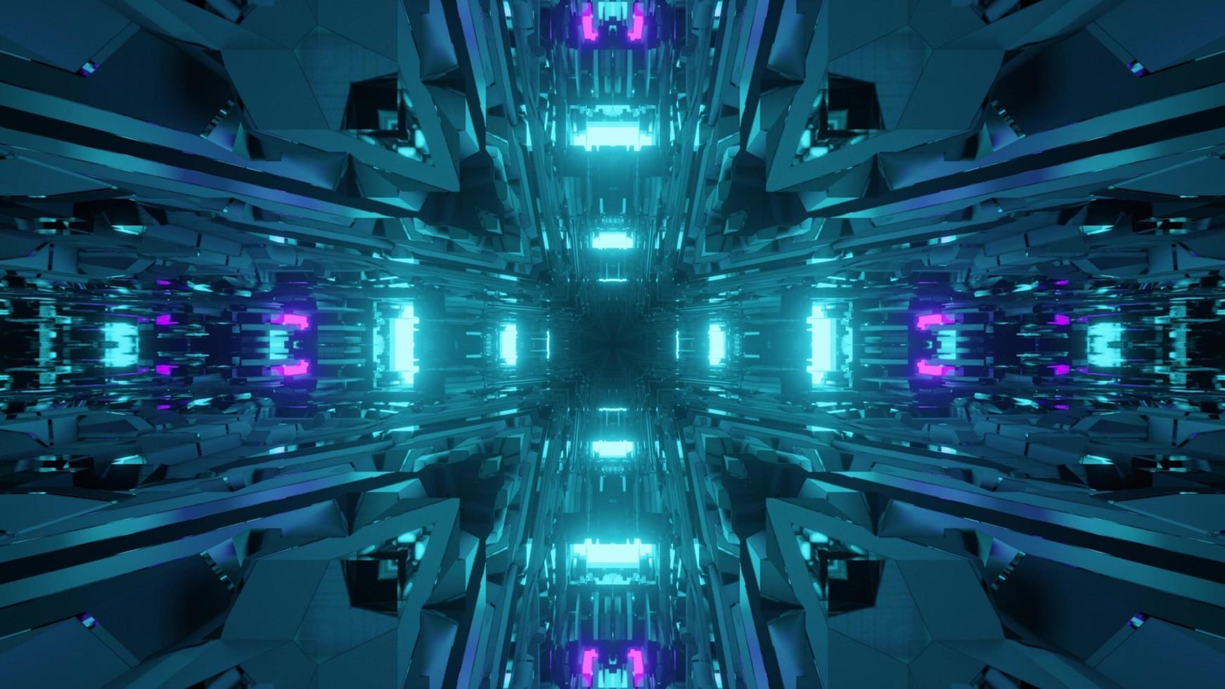 Ilustración 3d del túnel azul futurista foto