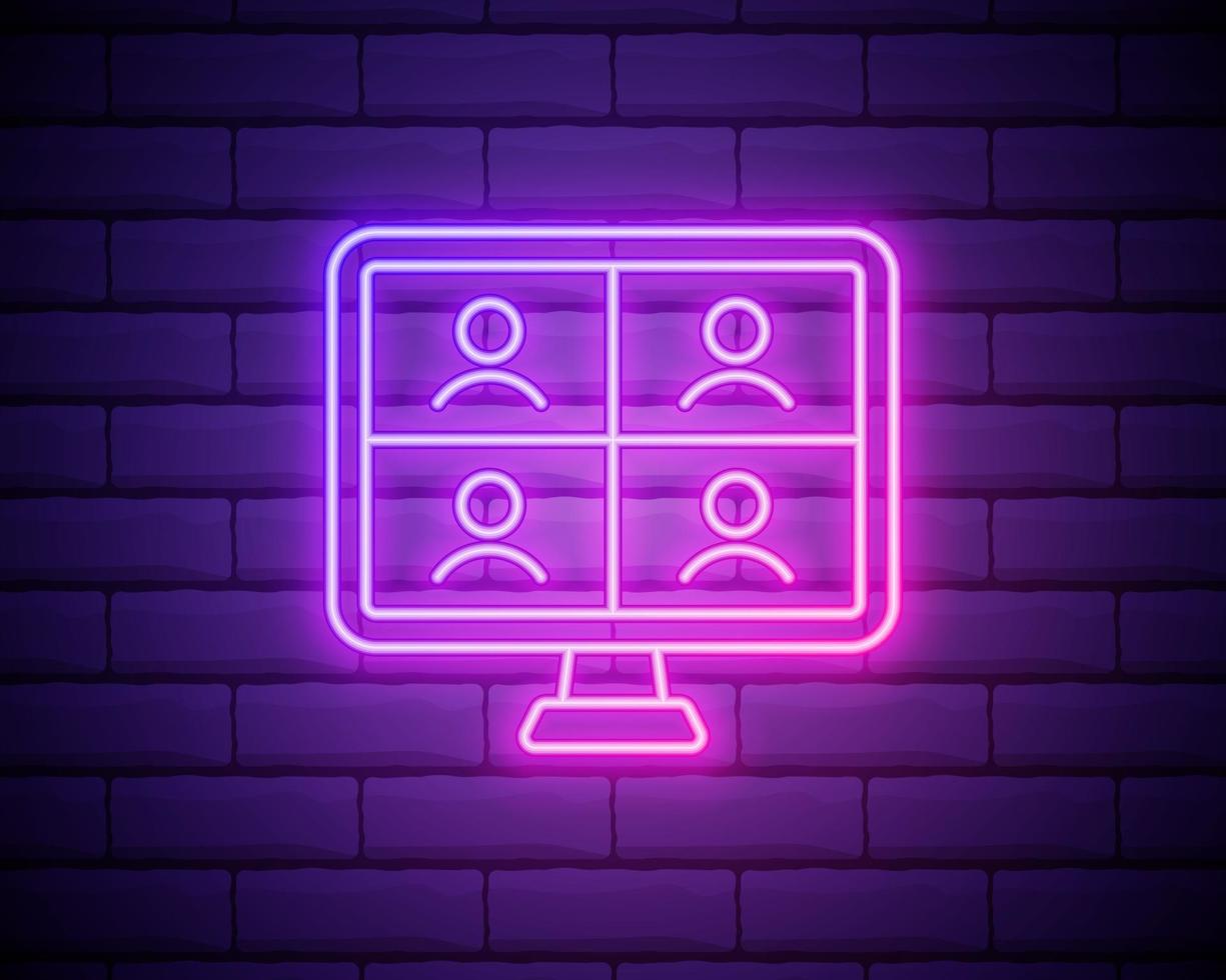 online interview icon. Elements of interview in neon style icons. Simple icon for websites, web design, mobile app, info graphics isolated on brick wall vector