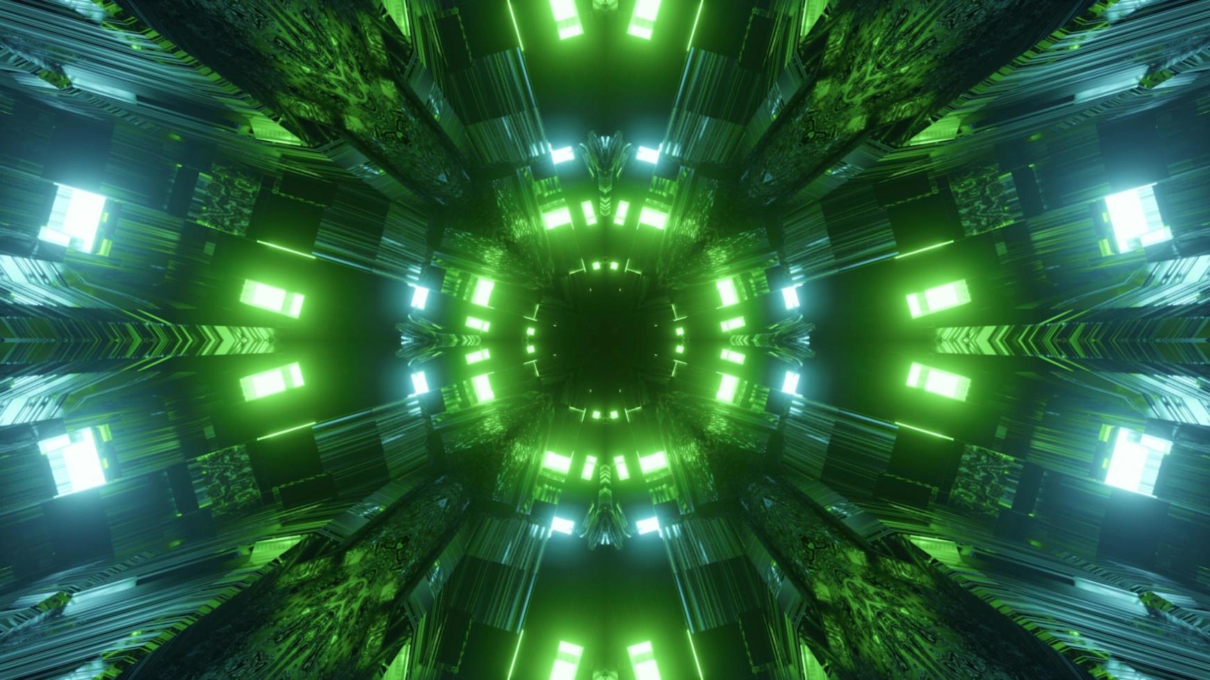 Shiny futuristic tunnel with green illumination 3d illustration photo