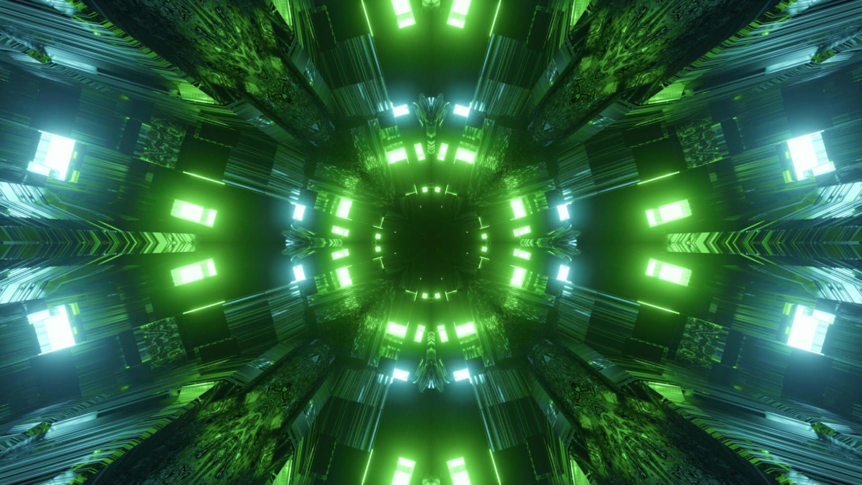 Shiny futuristic tunnel with green illumination 3d illustration photo