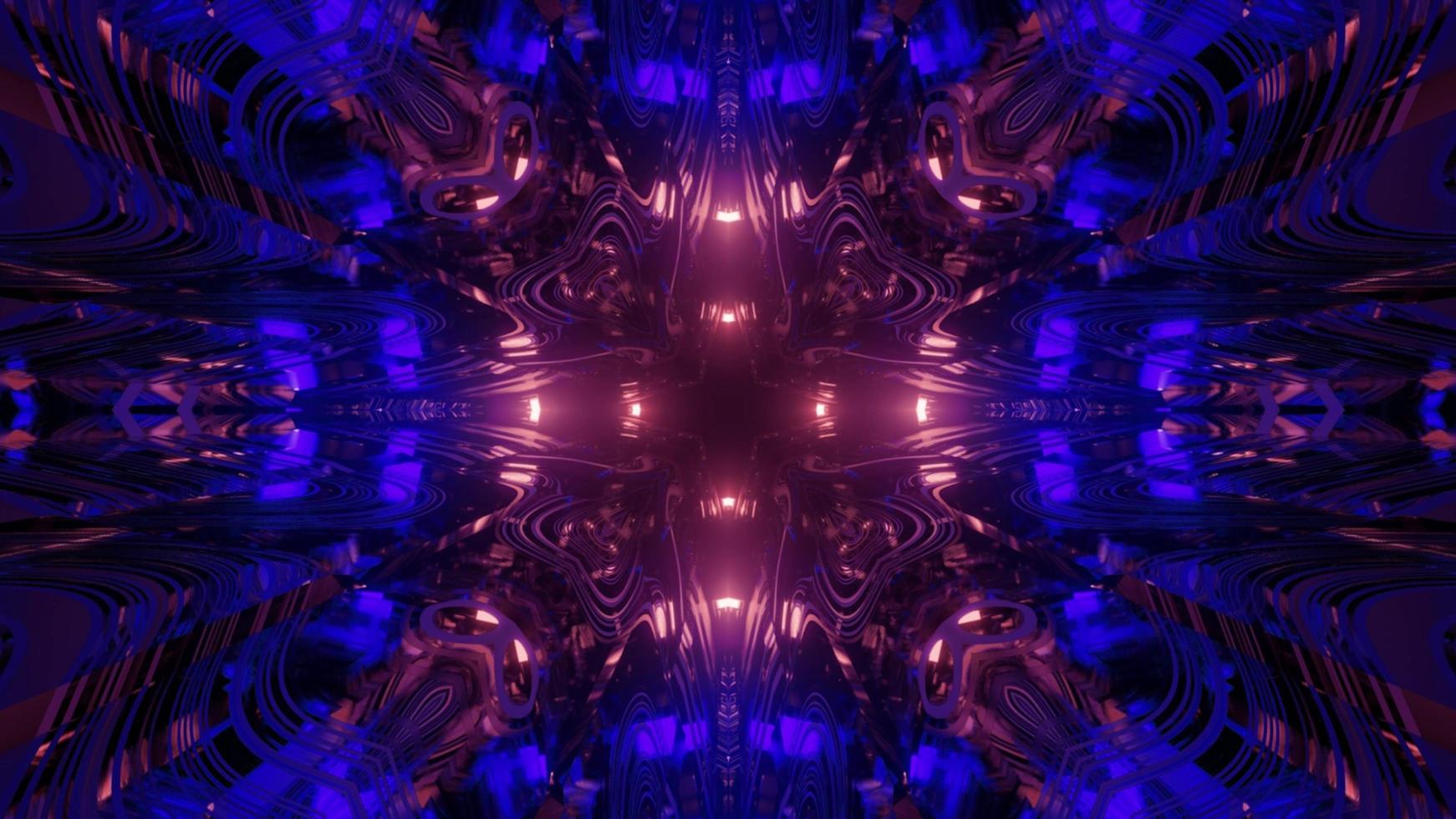Túnel fractal con luces brillantes ilustración 3d foto