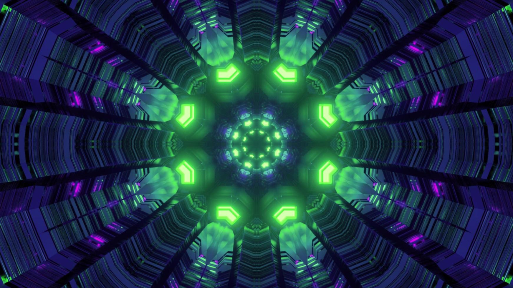 Glowing green lights inside sci fi tunnel 3d illustration photo