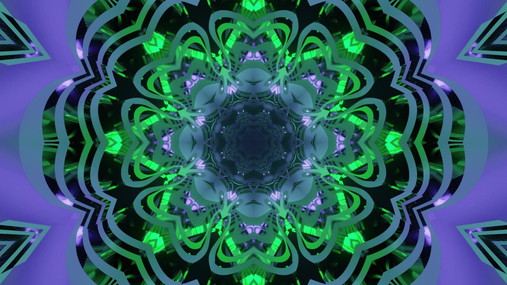 Green and purple ornamental neon pattern 3d illustration photo