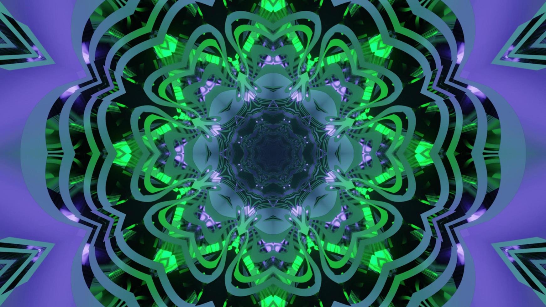 Green and purple ornamental neon pattern 3d illustration photo