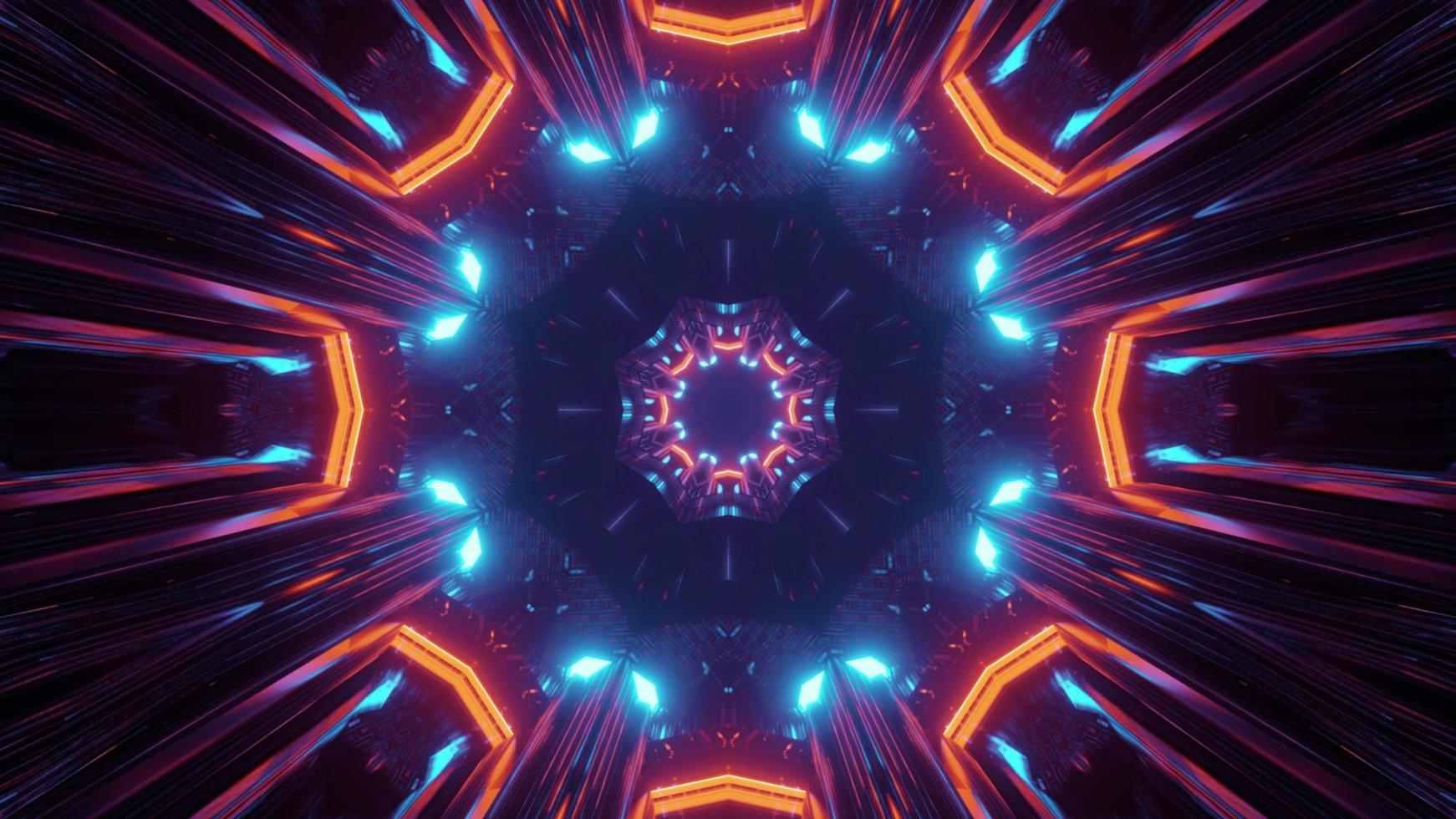 3D illustration of geometric multicolored figures forming symmetric labyrinth photo