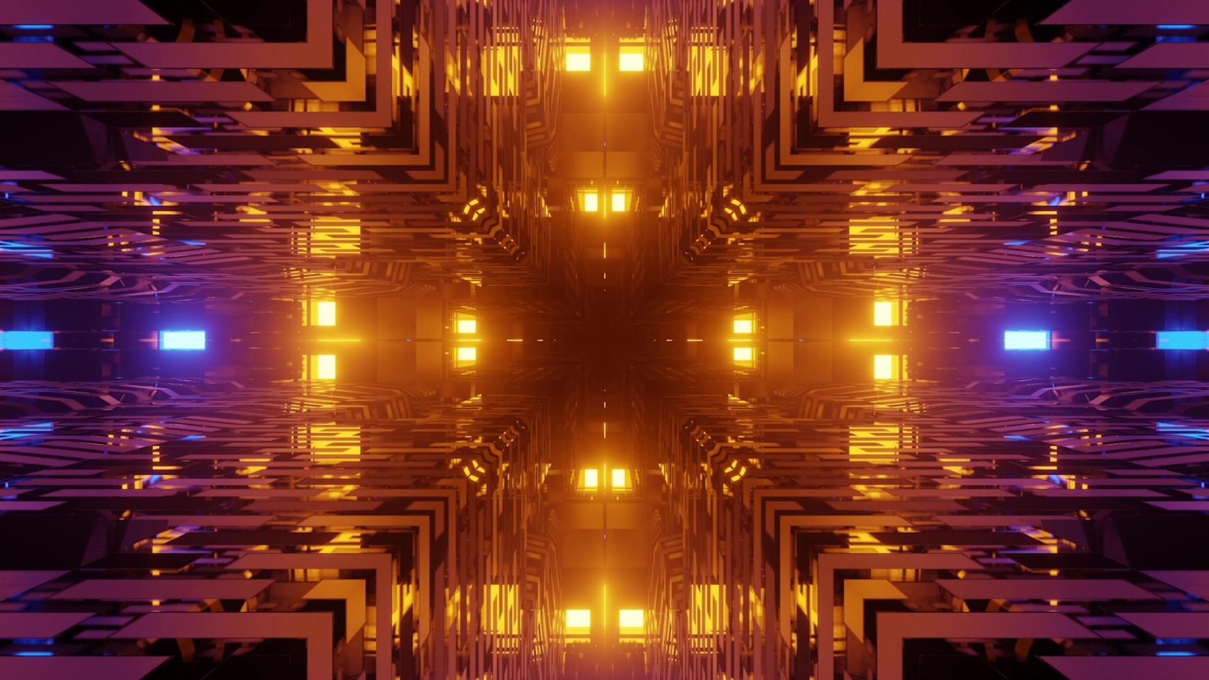 Abstract 3d illustration of geometrical blocks corners forming luminous cross photo