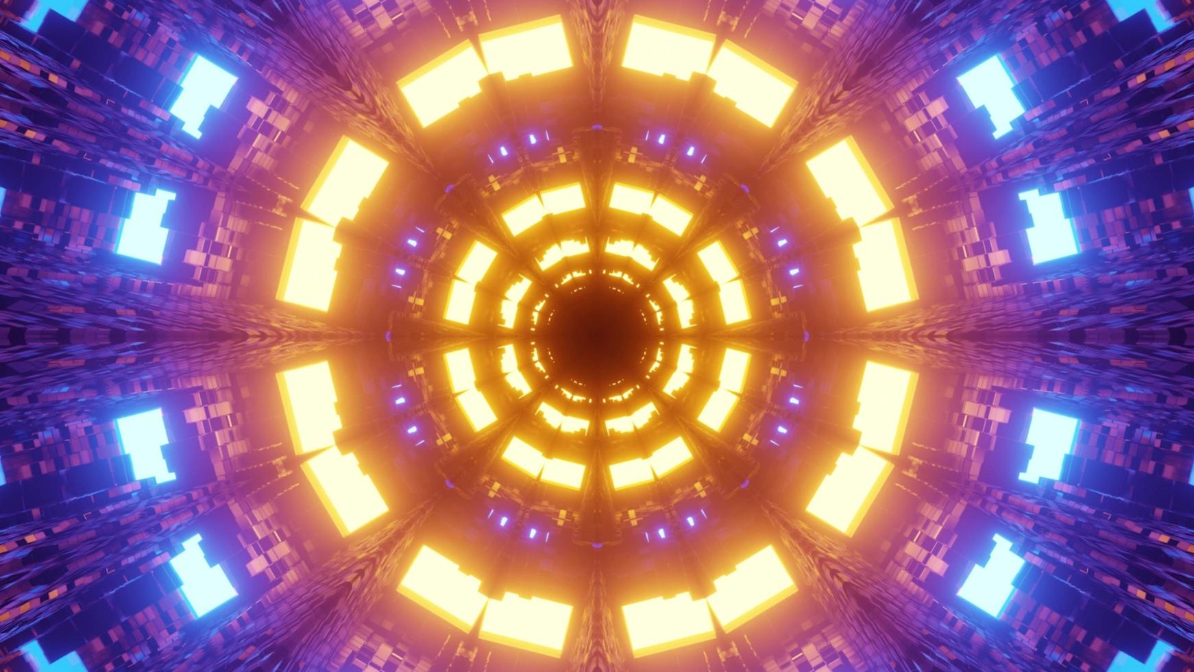 Ilustración 3d de círculos repetidos con luces amarillas y azules foto