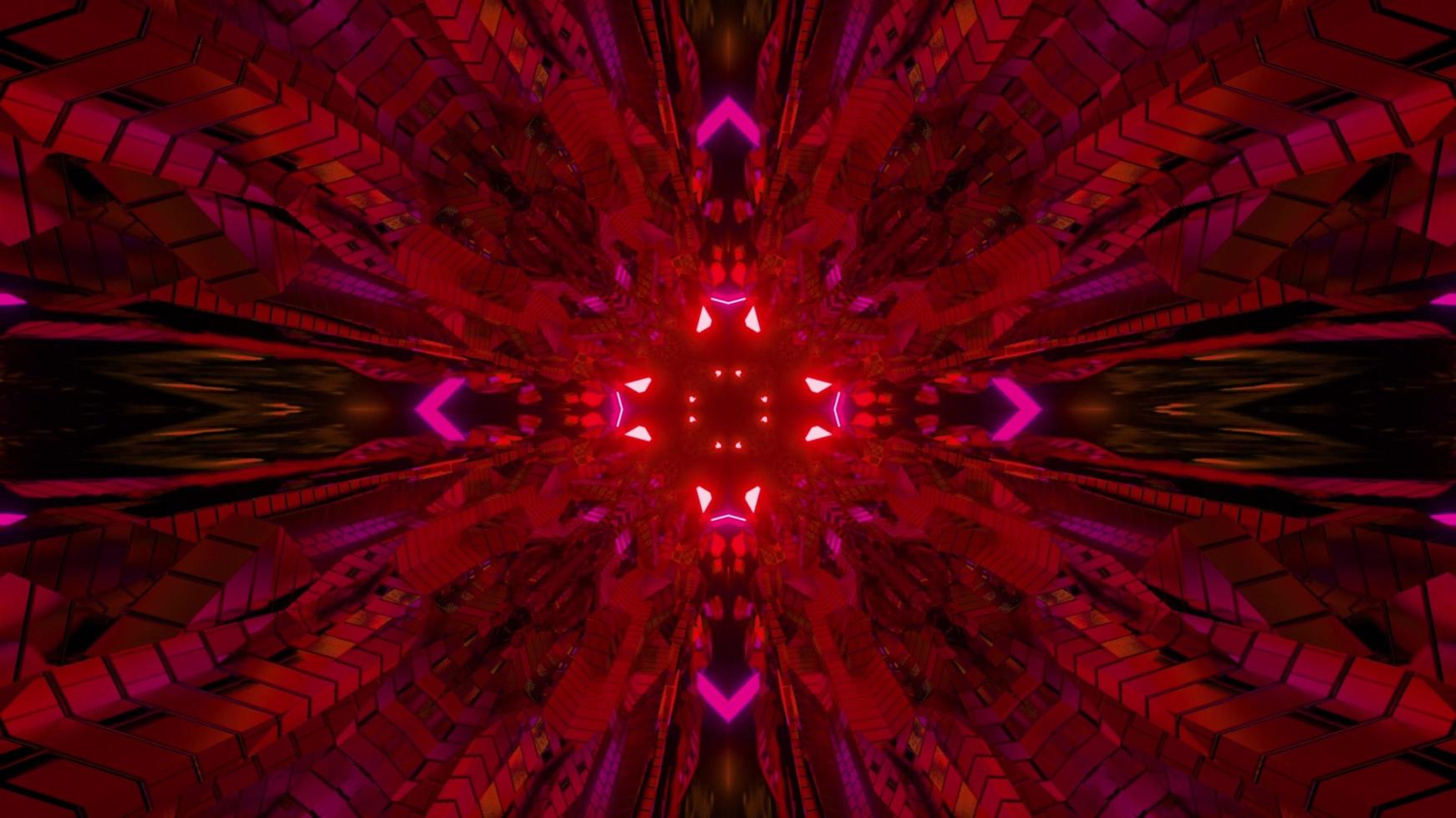 Red futuristic tunnel with neon rays 3d illustration photo