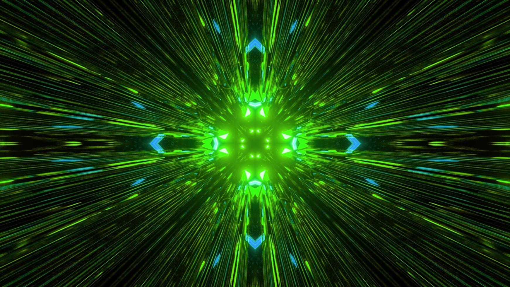 Ilustración 3d de luces de neón abstractas que forman un patrón simétrico foto