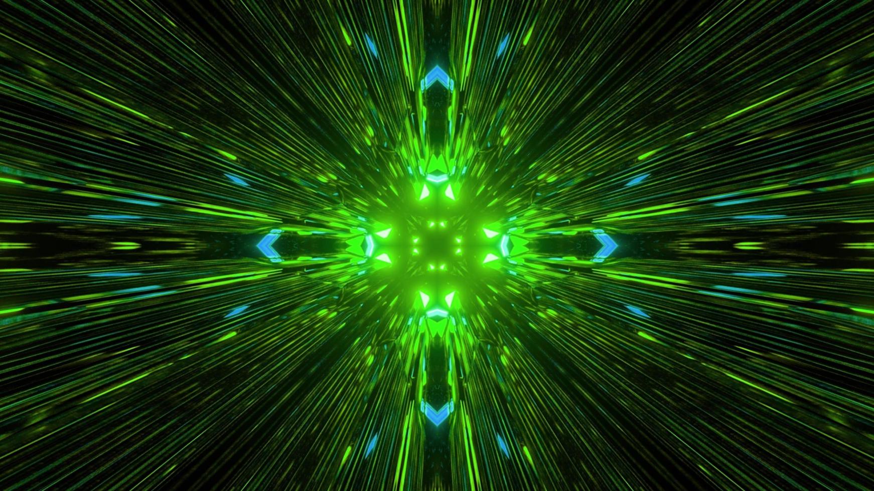 3D illustration of abstract neon lights forming symmetric pattern photo