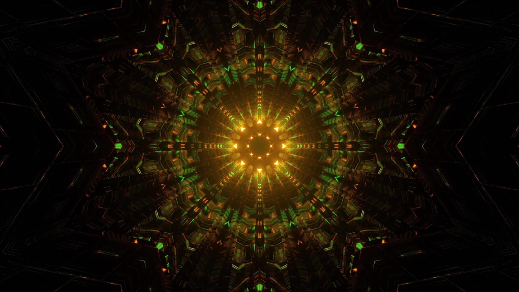 Ilustración 3d luminosa de patrones de mandala ornamentales esféricos foto