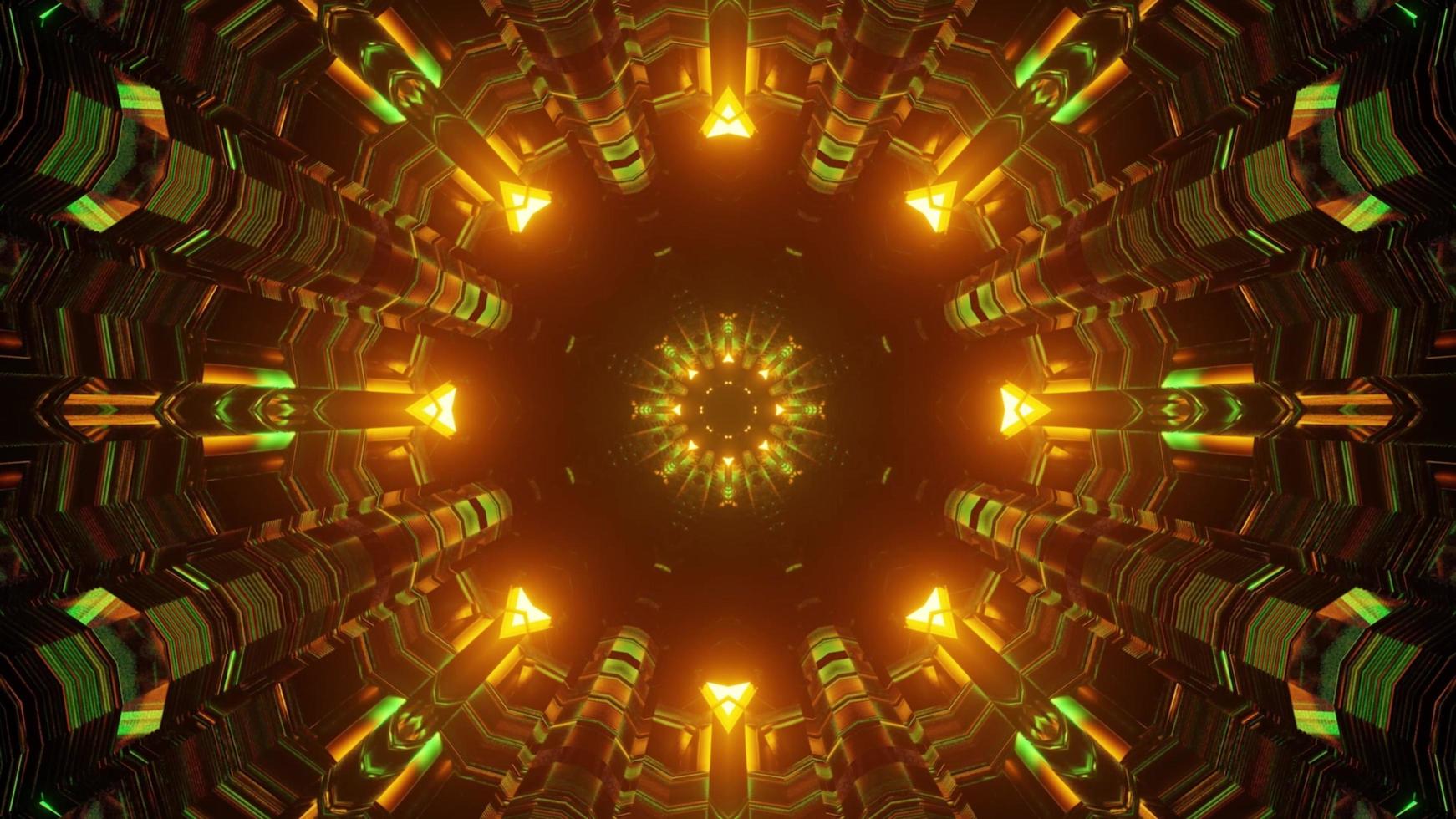 3d illustration of round endless corridor with neon lights photo